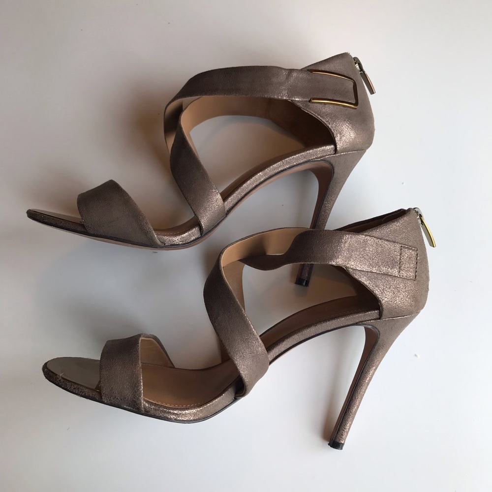 Coach Halsey leather bronze-grey 4” heels sz 10